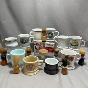 Vintage & Antique Estate Shaving Collection Mugs Brushes Cup Soap Lot Barbershop